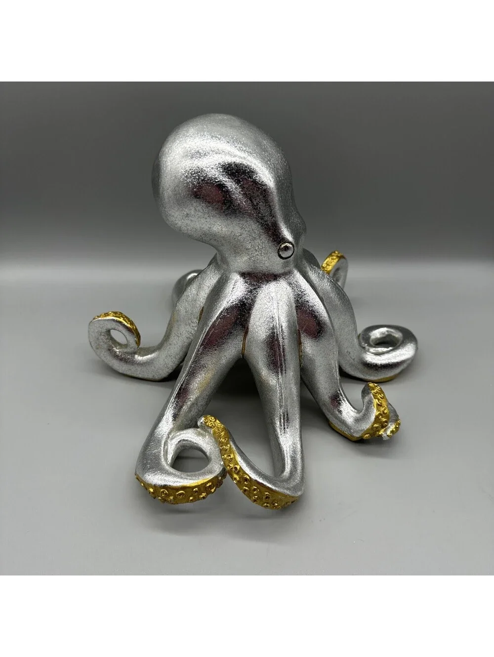 Shiny Silver Gold Octopus Statue Art Resin Nautical Sea Life Figure 8.5x11x10”